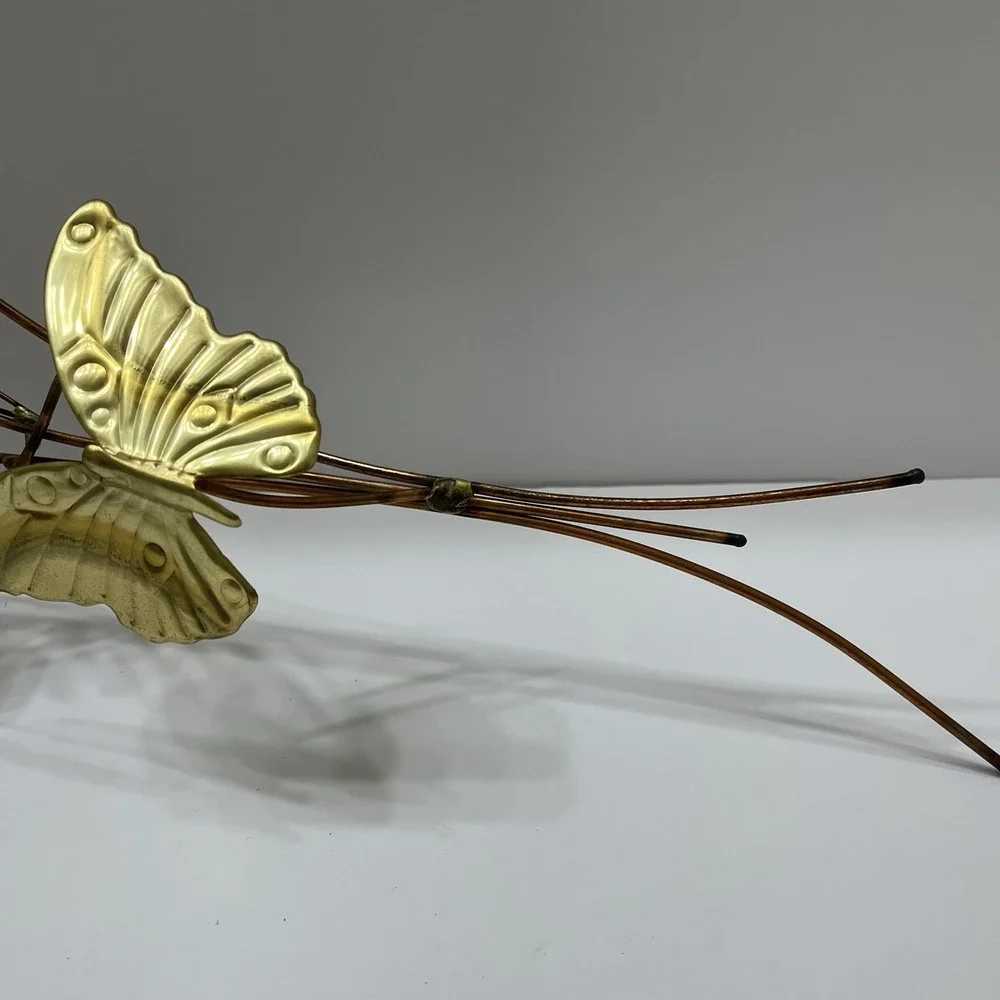Vintage MCM Brass Wall Decor Butterflies Flowers Copper Toned Branches 25x9